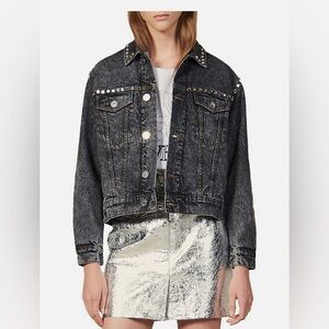 Sandro Mirrored Studded Black Washed Denim Jacket Size EU34 US2